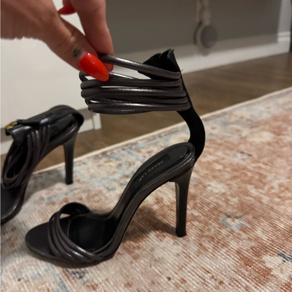Derek Lam Black Glossy Stiletto Heels with Ankle Strap - leather high heels